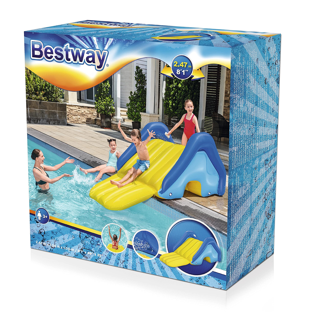 Bestway Inflatable Swimming Pool Slide | Anti-slip, Anti-floating, Stable, Made of PVC, Bestway Inflatable Swimming Pool Slide | Anti-slip, Anti-floating, Stable, Indoor and Outdoor Inflatable Slide, Family Entertainment Item, Swimming Pool Accessory