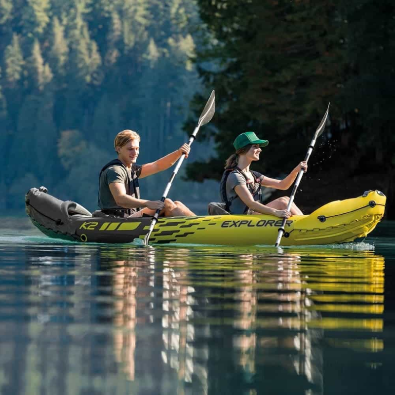 INTEX Single/double Inflatable Kayak | V-shaped Bow, Multi-chamber Design, Waterproof, Sunproof, Frost-resistant, 122.83 * 35.83 * 20.08 Inches, Suitable for Outdoor Fishing and Emergency Rescue, Yellow