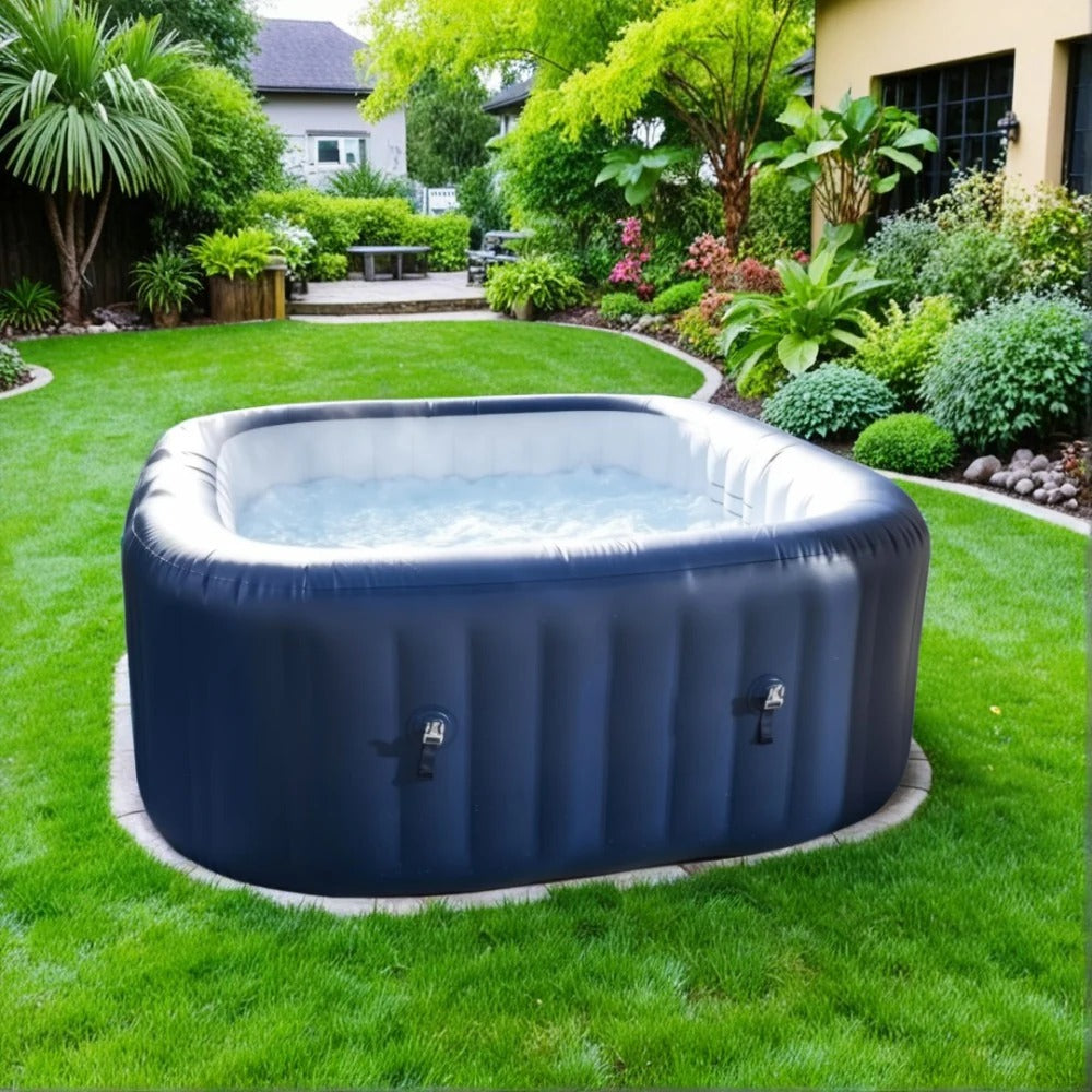 Luxury PVC Inflatable Bathtub | Square Blue Spa Tub | 70.87 Inches / 82.68 Inches | Hot Water & Bubble Jet Massage | Durable & Portable for Indoor/Outdoor