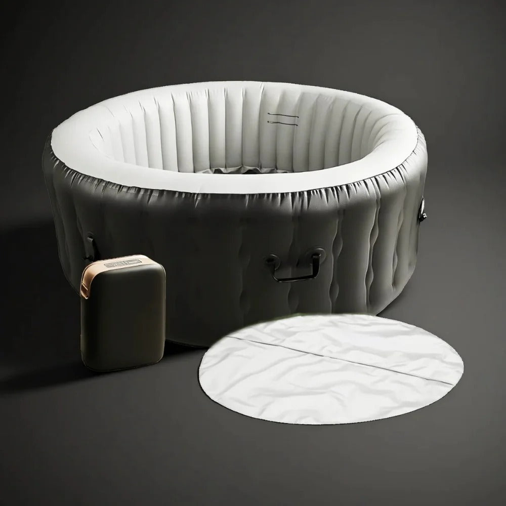 インフレータブルラウンドバスタブ | ブラックスパタブ | 180 cm | 温水&バブルジェットマッサージ | 耐久性があり持ち運び可能、屋内/屋外用
