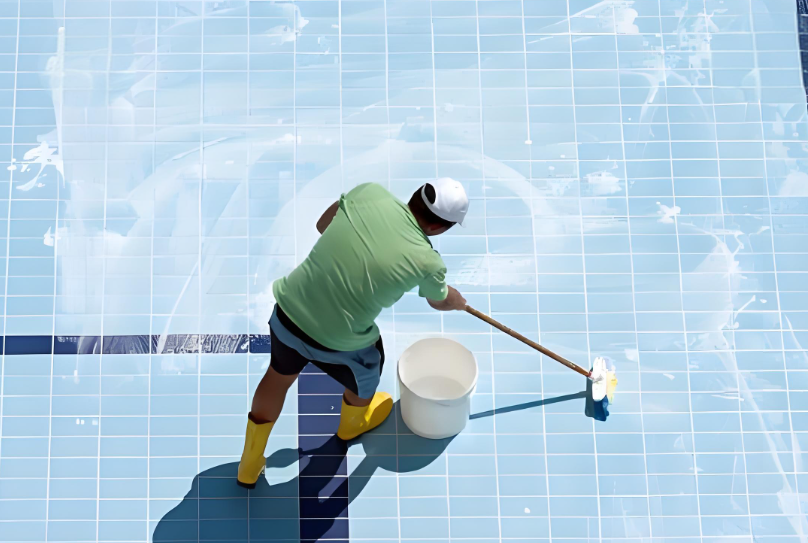 man cleaning swimming pool