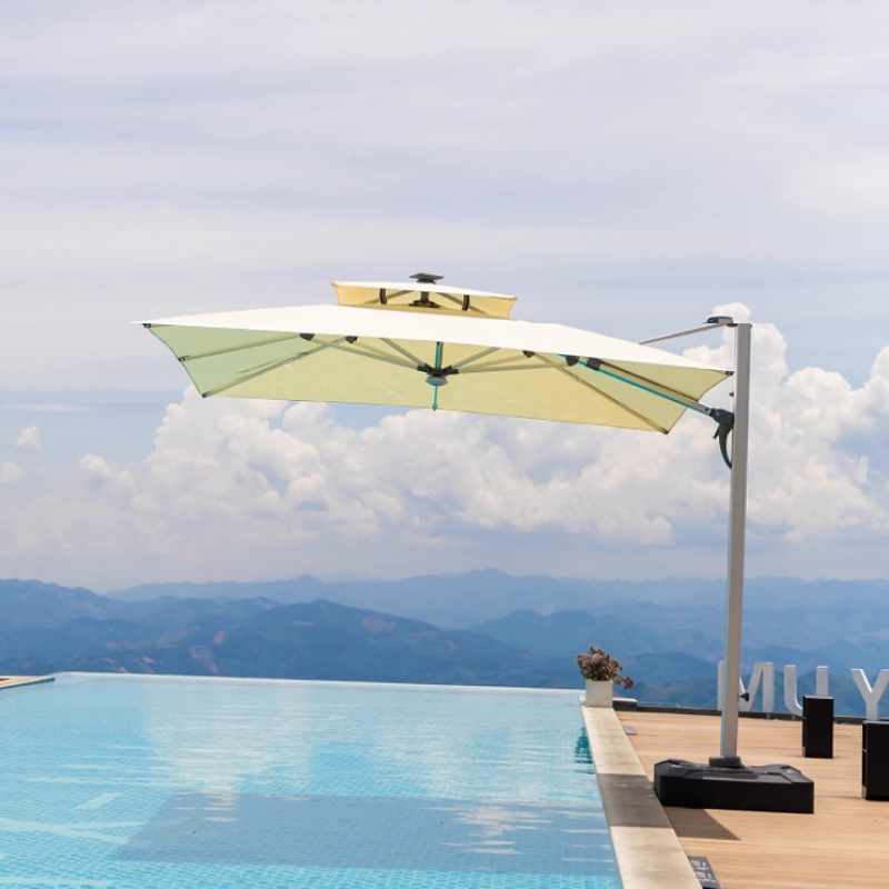 ZIYE Sunshade Umbrella | Windproof Base, Aluminum Alloy Frame, Movable. Equipped with LED Light Strips and Solar Lighting. Suitable for Gatherings,  Camping, Courtyard Shading