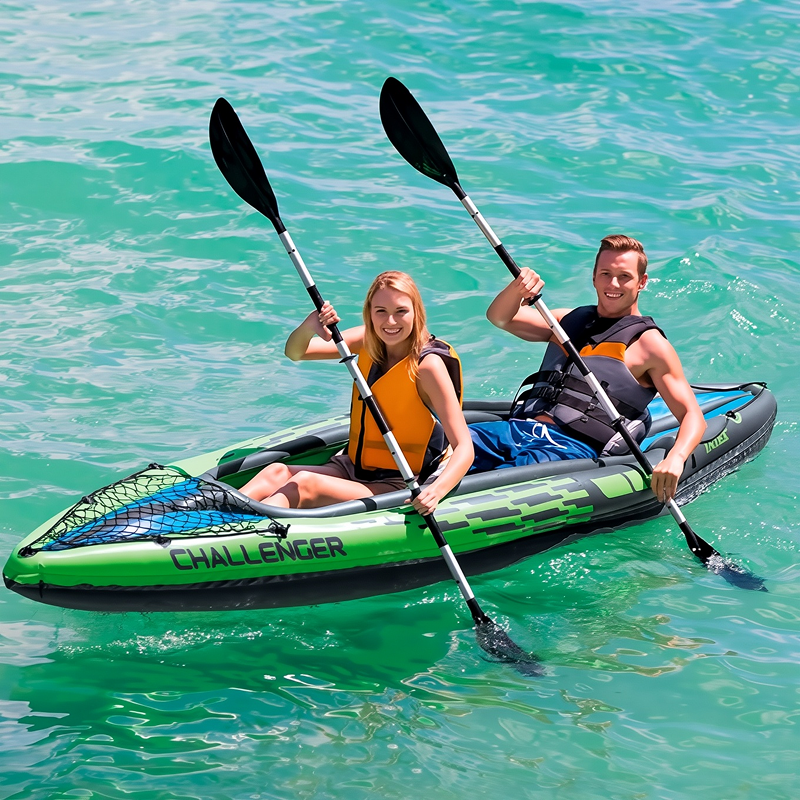 INTEX Single/double Inflatable Kayak | Multi-chamber Design,  Sunproof, Frost-resistant, 138.2 * 29.9 * 15 Inches, Suitable for Outdoor Fishing and Emergency Rescue
