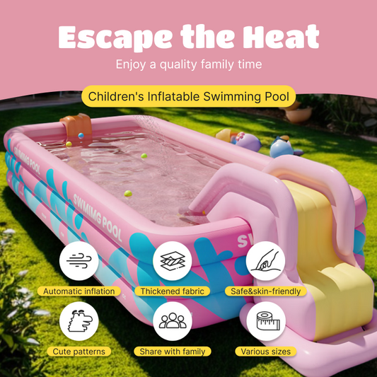 KOOCOOL Children's Inflatable Swimming Pool | Outdoor and Indoor Large Inflatable Swimming Pool, Family Water Entertainment Area, Shade, High-Quality Appearance, Suitable for All Ages, Water Games, with Water Gun, Slide