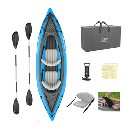Bestway Inflatable Kayak | Single/Double Canoe, 108.27 * 31.89 * 17.32 Inches / 130.31 * 34.65 * 17.72 Inches, Thickened, Waterproof, Portable and Foldable, Water Sports Fishing Equipment, Outdoor Family Entertainment