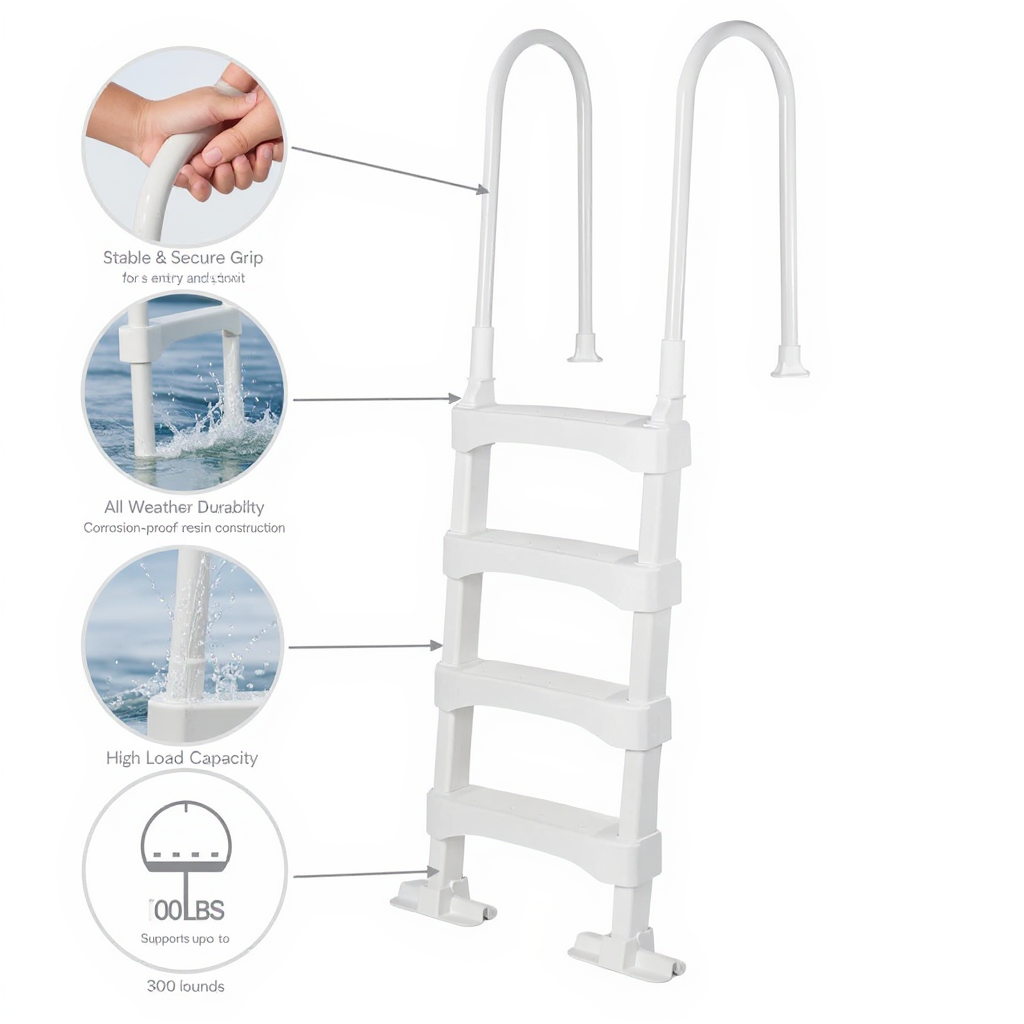Vinyl Works Snap & Lock Pool Stairs | Made of Plastic, Quick-release Design, Anti-slip, Stable, Easy To Store, Suitable for Above-ground or Below-ground Swimming Pools