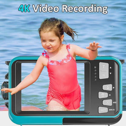 4K Underwater Camera | 56MP Autofocus Dual-Screen 11FT  Waterproof Digital Camera, 32GB Card, Floatable Compact Snorkeling Camera with 1250mAh Battery & Type-C Charging