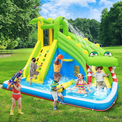 Inflatable Water Slide | Children's Playground, Waterproof Coating, Oxford Fabric, Equipped with Water Fountain, Climbing Wall, Water Cannon, Basketball Hoop, Family Entertainment Facilities