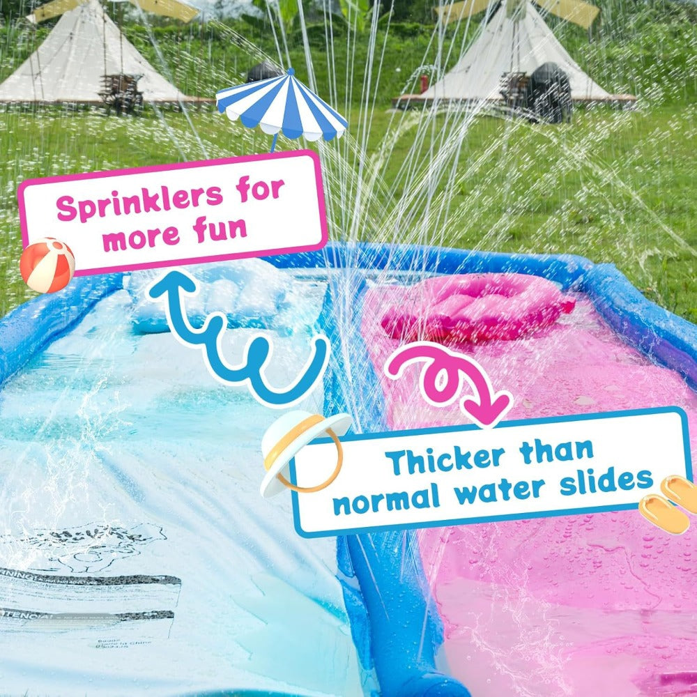 Water Slide | Children's Summer Water Slide, Outdoor Backyard Lawn Water Toy, Water Slide Double-person Slide, Surfboard, Children's Outdoor Toy, PVC Thickened, Water Sprinkler Pad, Equipped with 2 Gas-filled Boards and Raceway Passage