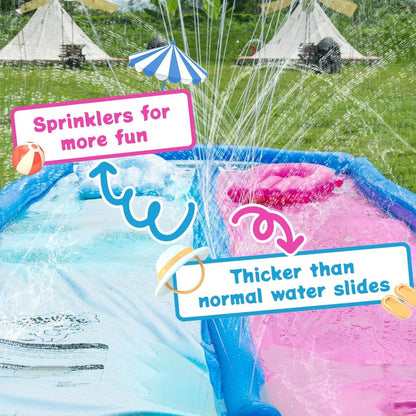 Water Slide | Children's Summer Water Slide, Outdoor Backyard Lawn Water Toy, Water Slide Double-person Slide, Surfboard, Children's Outdoor Toy, PVC Thickened, Water Sprinkler Pad, Equipped with 2 Gas-filled Boards and Raceway Passage