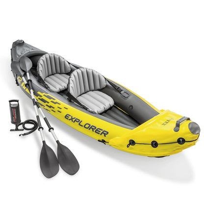 INTEX Single/double Inflatable Kayak | V-shaped Bow, Multi-chamber Design, Waterproof, Sunproof, Frost-resistant, 122.83 * 35.83 * 20.08 Inches, Suitable for Outdoor Fishing and Emergency Rescue, Yellow