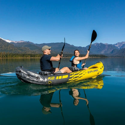 INTEX Single/double Inflatable Kayak | V-shaped Bow, Multi-chamber Design, Waterproof, Sunproof, Frost-resistant, 122.83 * 35.83 * 20.08 Inches, Suitable for Outdoor Fishing and Emergency Rescue, Yellow
