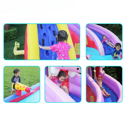 Doctoral Dolphin Children's Inflatable Castle | Outdoor Toy, Large Children's Slide, Water Slide Amusement Park, Waterproof Coating, Oxford Fabric Material, Multi-functional Play Slide, with Water Gun