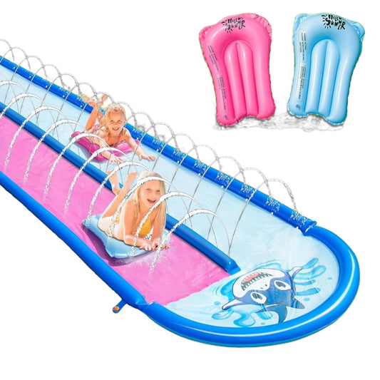 Water Slide | Children's Summer Water Slide, Outdoor Backyard Lawn Water Toy, Water Slide Double-person Slide, Surfboard, Children's Outdoor Toy, PVC Thickened, Water Sprinkler Pad, Equipped with 2 Gas-filled Boards and Raceway Passage