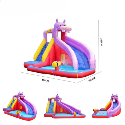 Doctoral Dolphin Children's Inflatable Castle | Outdoor Toy, Large Children's Slide, Water Slide Amusement Park, Waterproof Coating, Oxford Fabric Material, Multi-functional Play Slide, with Water Gun