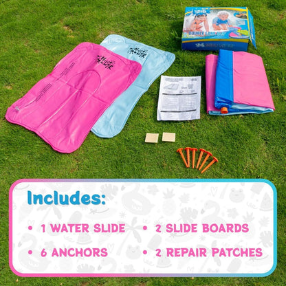 Water Slide | Children's Summer Water Slide, Outdoor Backyard Lawn Water Toy, Water Slide Double-person Slide, Surfboard, Children's Outdoor Toy, PVC Thickened, Water Sprinkler Pad, Equipped with 2 Gas-filled Boards and Raceway Passage