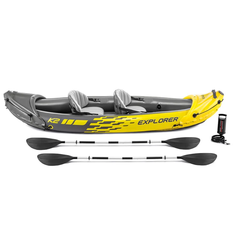 INTEX Single/double Inflatable Kayak | V-shaped Bow, Multi-chamber Design, Waterproof, Sunproof, Frost-resistant, 122.83 * 35.83 * 20.08 Inches, Suitable for Outdoor Fishing and Emergency Rescue, Yellow
