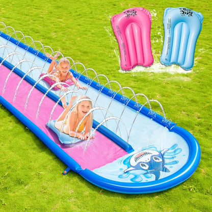 Water Slide | Children's Summer Water Slide, Outdoor Backyard Lawn Water Toy, Water Slide Double-person Slide, Surfboard, Children's Outdoor Toy, PVC Thickened, Water Sprinkler Pad, Equipped with 2 Gas-filled Boards and Raceway Passage