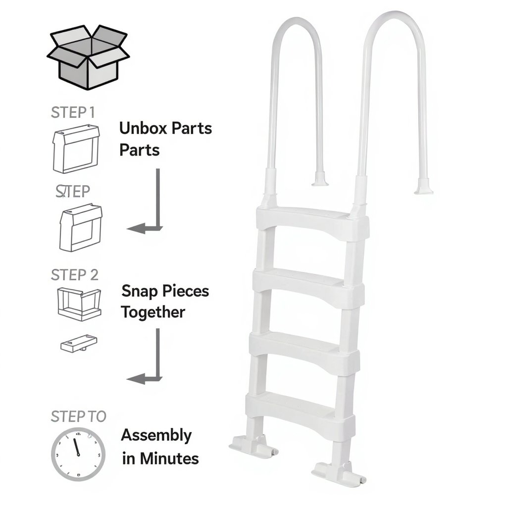 Vinyl Works Snap & Lock Pool Stairs | Made of Plastic, Quick-release Design, Anti-slip, Stable, Easy To Store, Suitable for Above-ground or Below-ground Swimming Pools