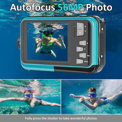 4K Underwater Camera | 56MP Autofocus Dual-Screen 11FT  Waterproof Digital Camera, 32GB Card, Floatable Compact Snorkeling Camera with 1250mAh Battery & Type-C Charging
