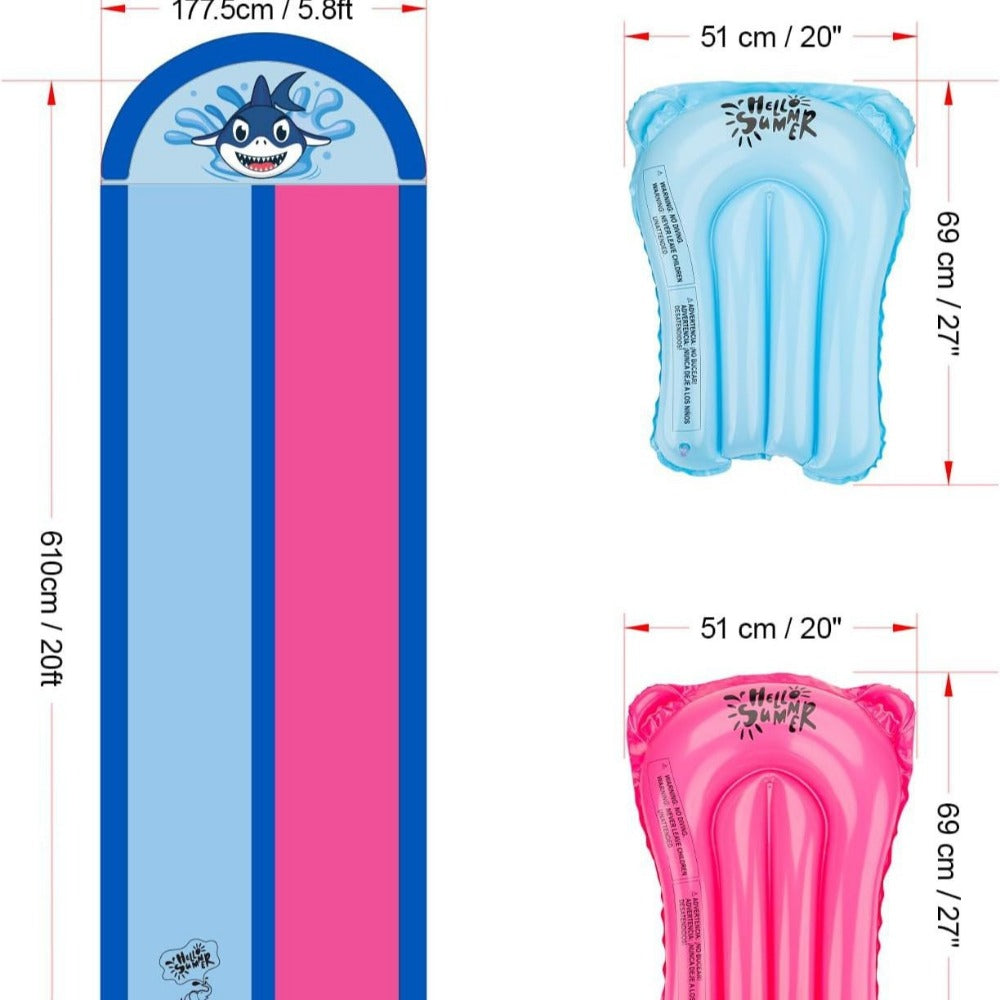 Water Slide | Children's Summer Water Slide, Outdoor Backyard Lawn Water Toy, Water Slide Double-person Slide, Surfboard, Children's Outdoor Toy, PVC Thickened, Water Sprinkler Pad, Equipped with 2 Gas-filled Boards and Raceway Passage