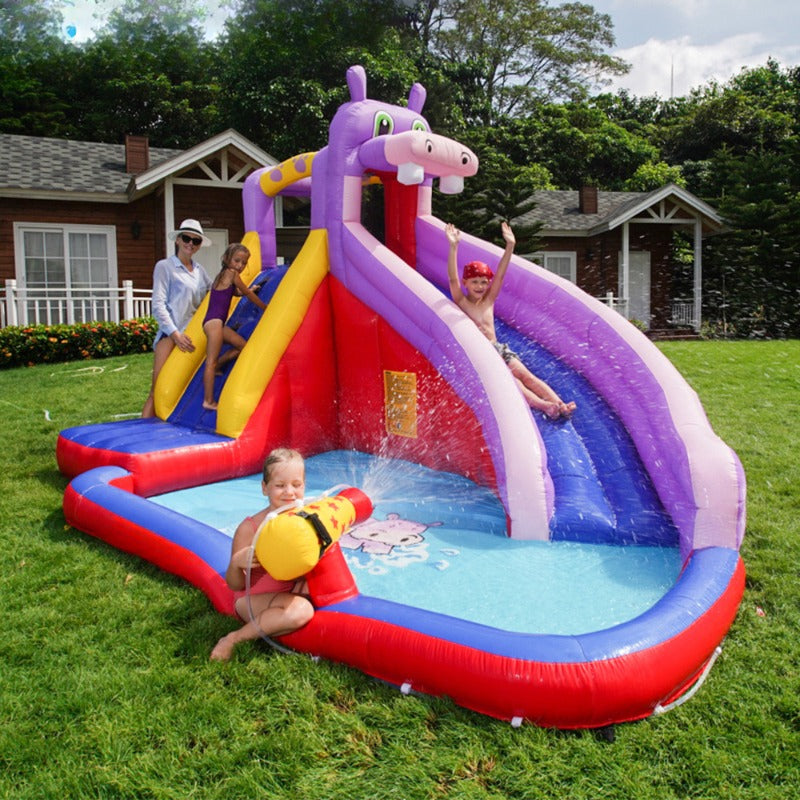 Doctoral Dolphin Children's Inflatable Castle | Outdoor Toy, Large Children's Slide, Water Slide Amusement Park, Waterproof Coating, Oxford Fabric Material, Multi-functional Play Slide, with Water Gun