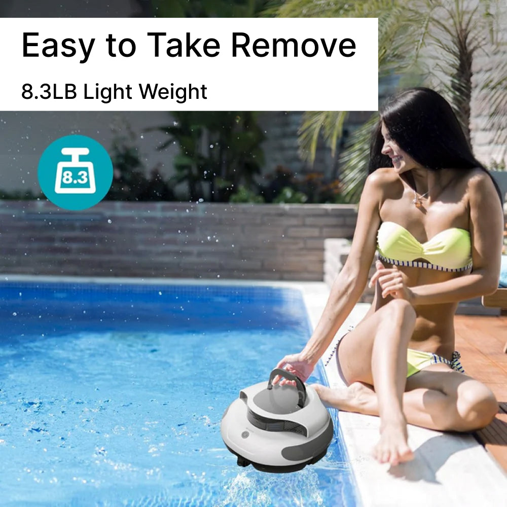 Limpiador de piscinas Pro automático para piscinas enterradas con motores de doble accionamiento de 30 W, autoestacionamiento, ideal para piscinas elevadas de hasta 12 metros, 120 minutos de autonomía, 100 m² (1076 pies cuadrados)